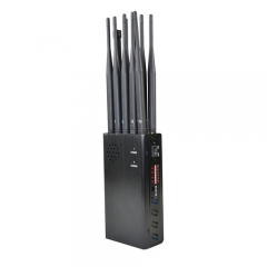 The Latest 10 Antennas Plus Portable Jammer Mobile Phone 2G/3G/4G + LOJACK + GPSL1 + WiFi(2.4G, 5.8G) Signal Blocker with Bigger Hot Sink & Battery