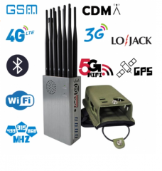 The Latest 10 Antennas Plus Portable Jammer Mobile Phone 2G/3G/4G + LOJACK + GPSL1 + WiFi(2.4G, 5.8G) Signal Blocker