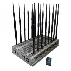 108 Watt World First 16 bands All-in-one Powerful cellphone WIFI 5G GPS LOJACK UHF VHF signal Jammer with 16 Antennas indoor using Adjustable With Infrared Remote Control jamming up to 100M